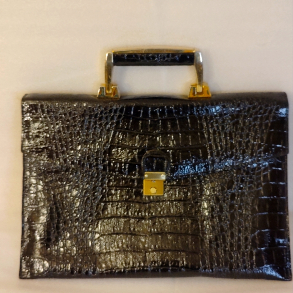 Elegant Black Crocodile Embossed Handbag